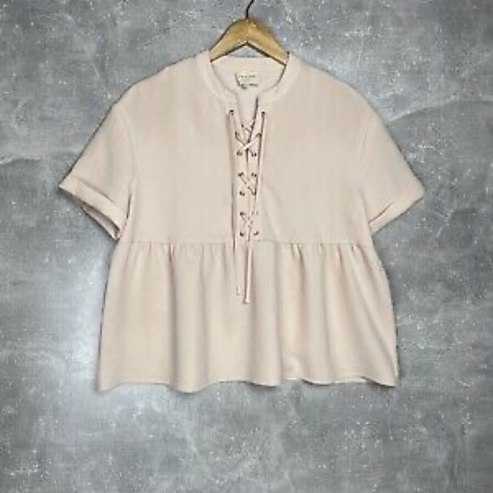 Sezane size 36 small woman’s top French girl Cream Puff Sleeve Blouse Tie Front